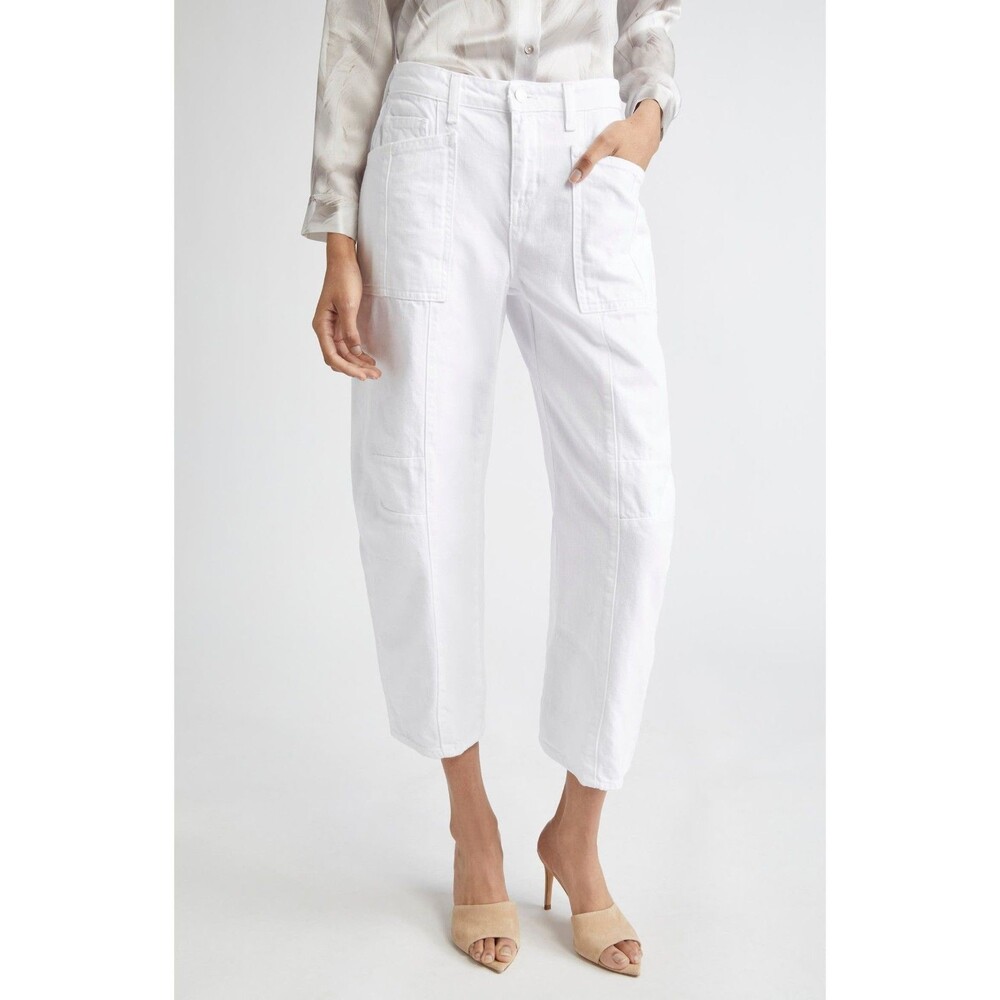 L'Agence $350 Cody Rodeo High Rise Cropped Barrel Jeans In White SZ 26 Capri